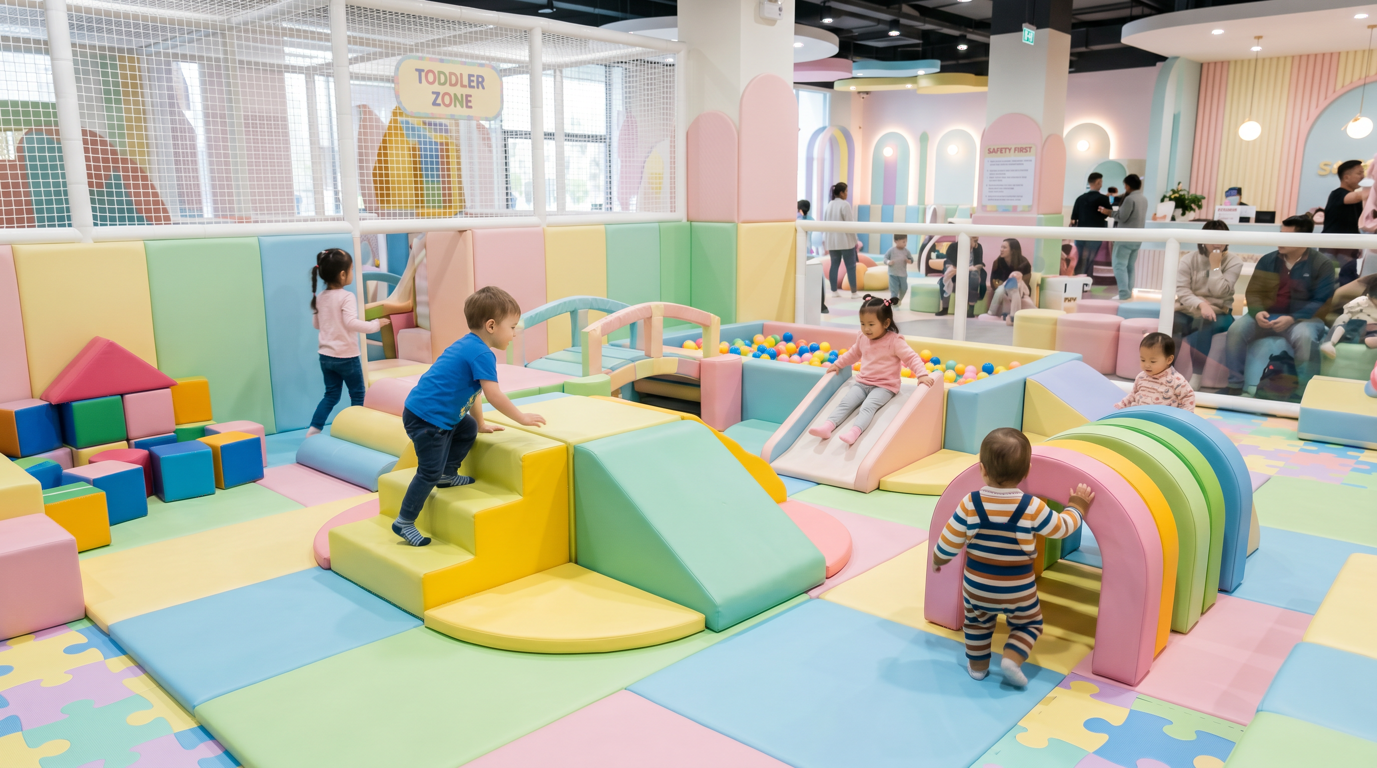 Toddler soft play zone with foam blocks at FunVana